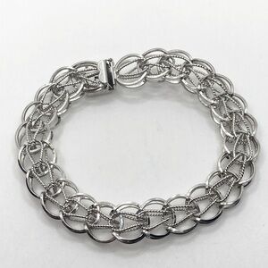 Vtg Sterling Silver Woven Link Charm Bracelet Slide Lock Clasp 7” L  .4 ” W 15 g